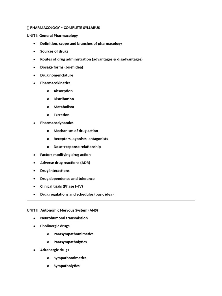 Comprehensive Pharmacology Syllabus | PDF | Drug Metabolism | Pharmacology