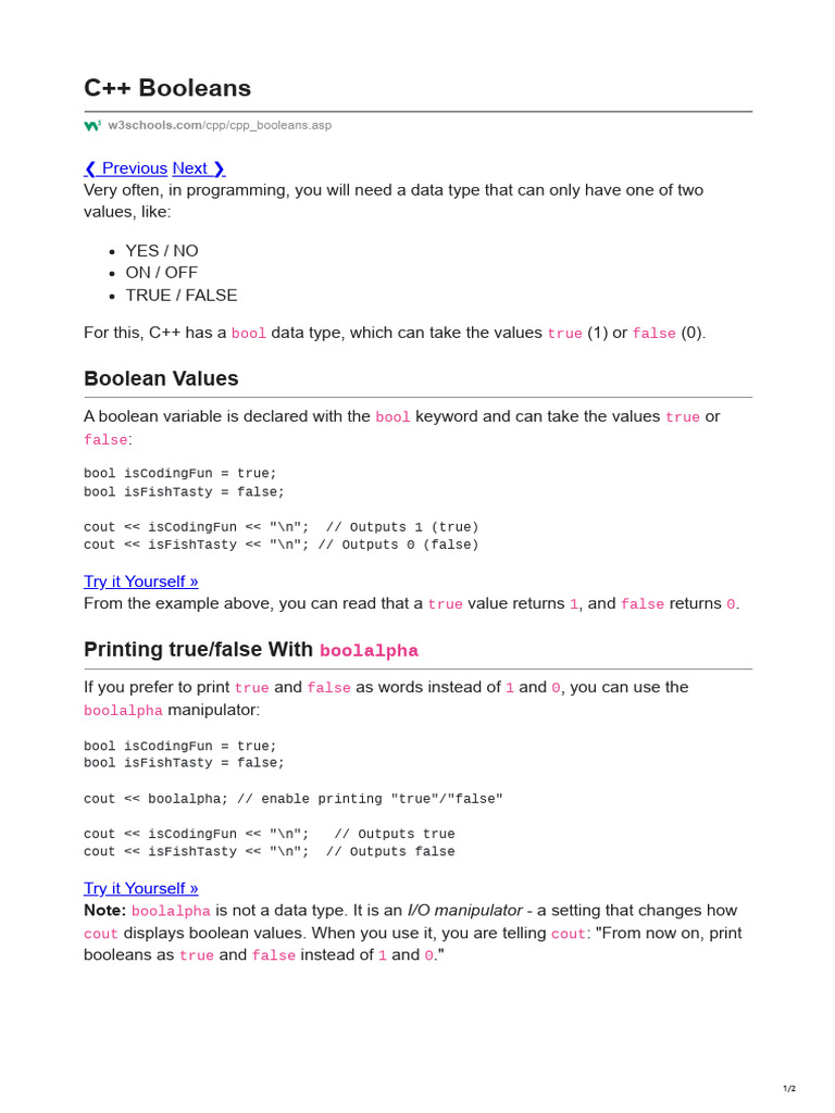 C Booleans | PDF