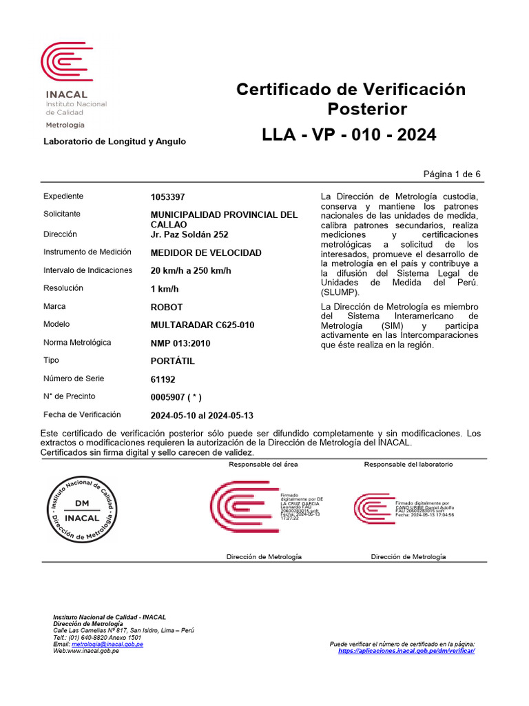 LLA-VP-010-2024 | PDF | Metrología | Instituto Nacional de Estándares y ...