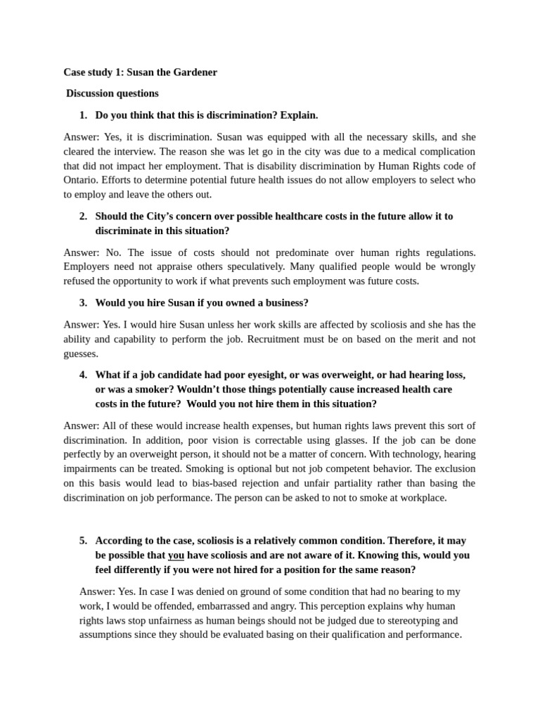 Disability Discrimination Case Study Analysis | PDF | Discrimination ...