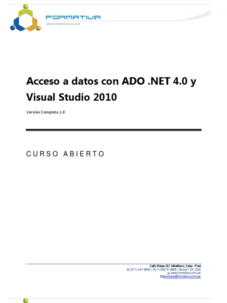 Acceso A Datos Con ADO - Net 4.0 y Visual Studio 2010 | PDF | Marco de ...