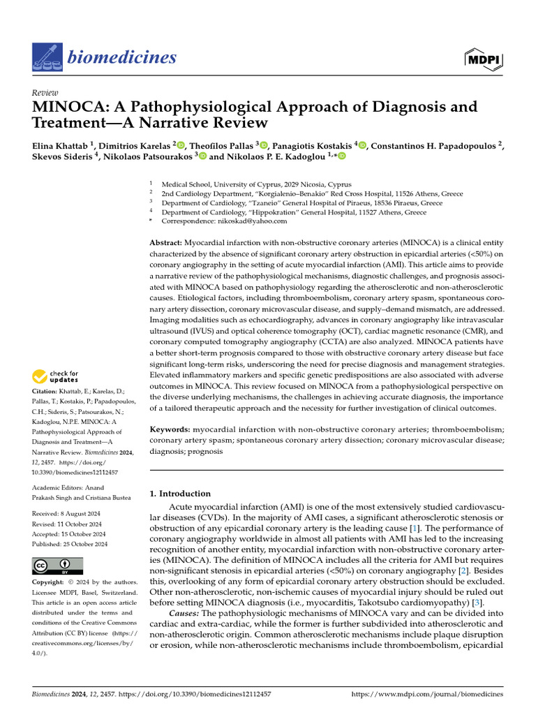 MINOCA: Diagnosis and Treatment Insights | PDF | Myocardial Infarction ...