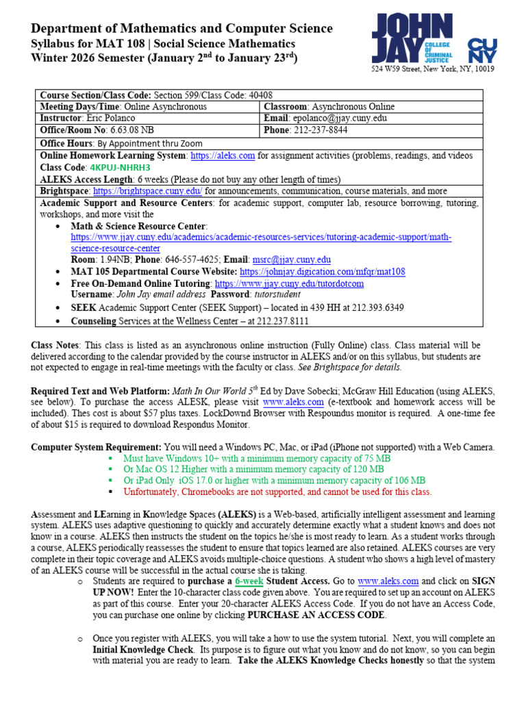 MAT 108 Syllabus: Social Science Math | PDF | Probability | Statistics