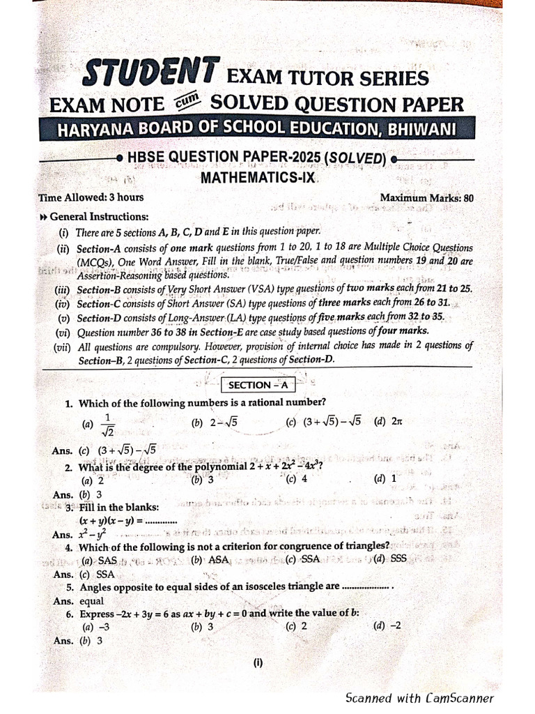 Class 9th Solved Paper | PDF