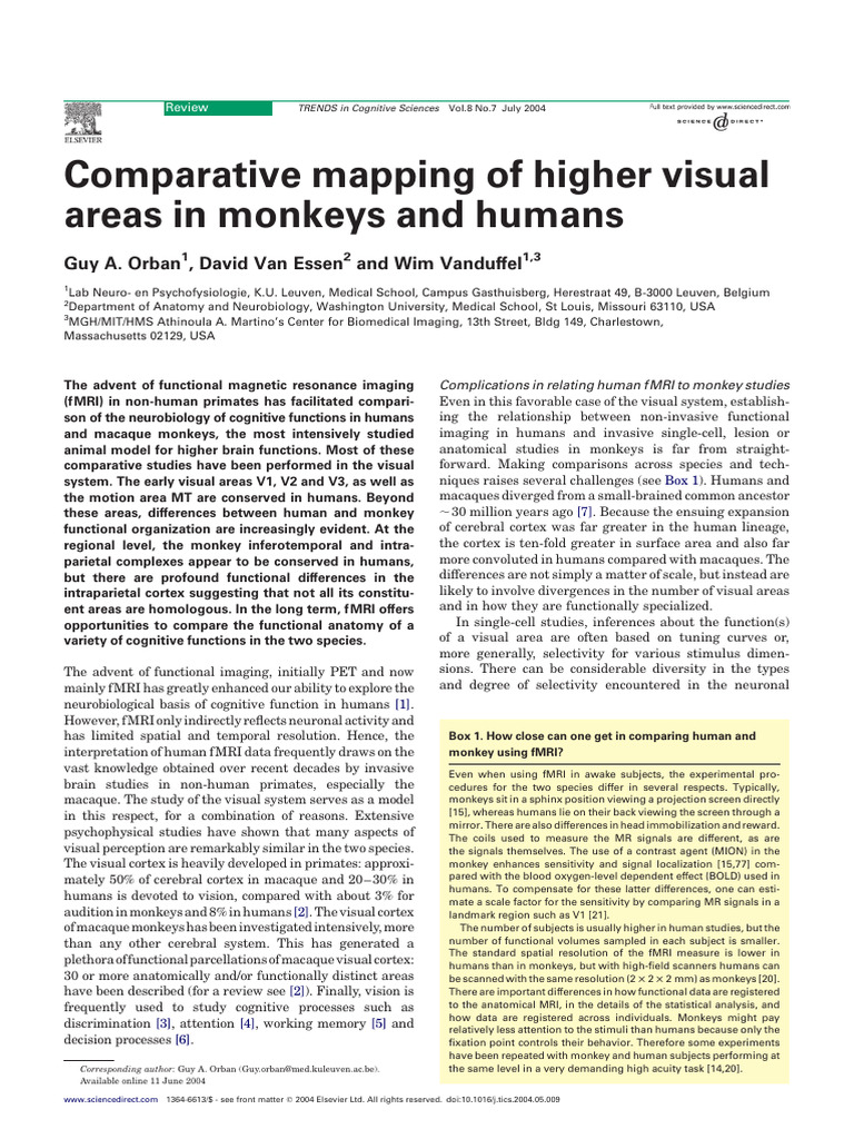 Visual Cortex Comparison: Humans vs. Monkeys | PDF | Visual Cortex ...