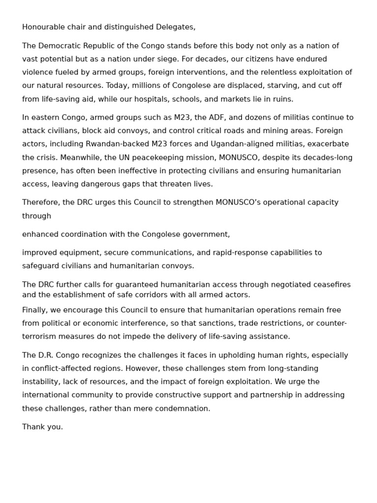 DRC Urges Enhanced Support for MONUSCO | PDF