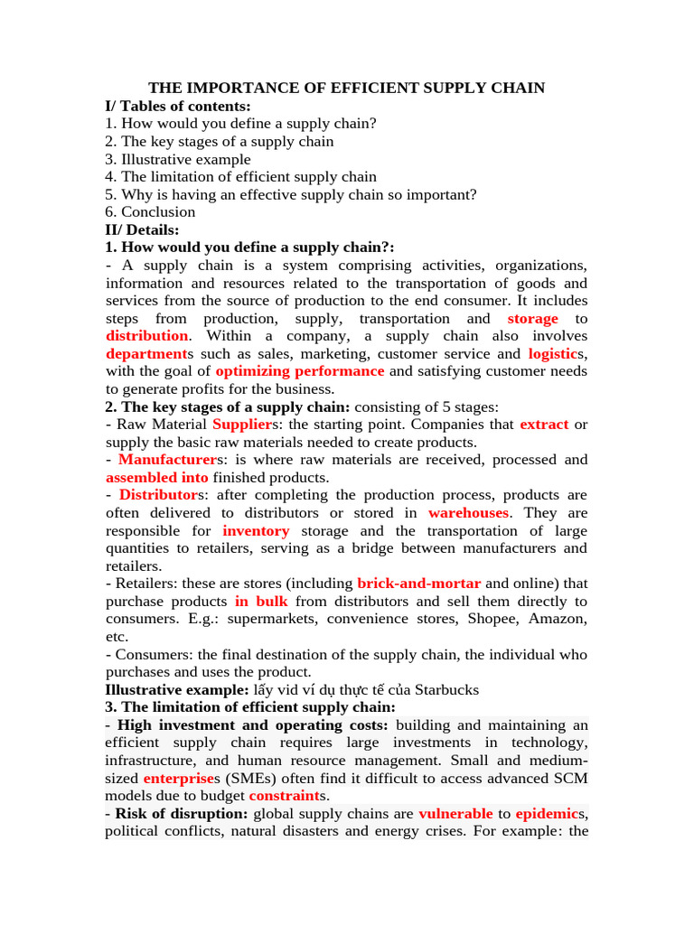 English The Importance of Efficient Supply Chain | PDF | Supply Chain ...