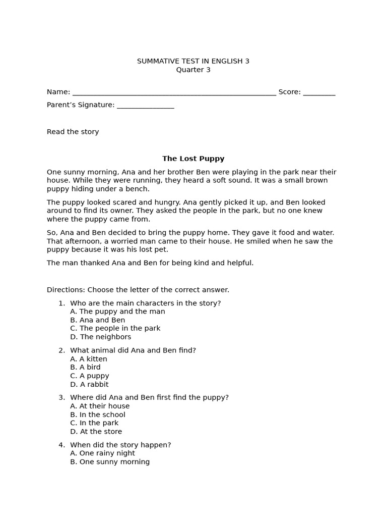SUMMATIVE TEST grade 3 q3 no. 1 | PDF