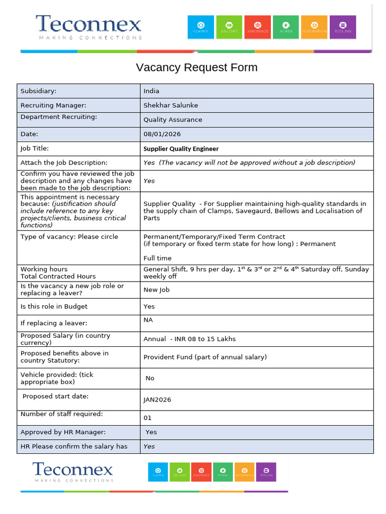 Vacancy Form Template - SQE | PDF | Employment | Employee Relations