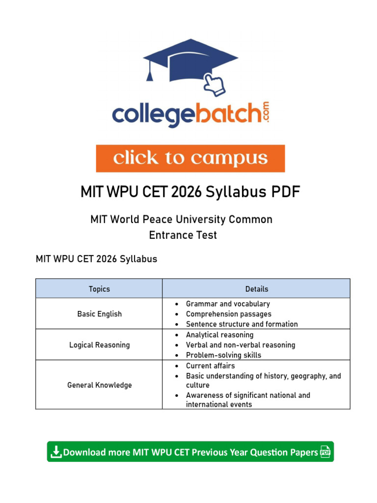 MIT WPU CET 2026 Syllabus Overview | PDF