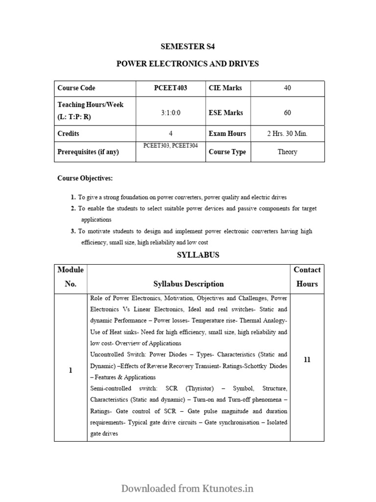 Power Electronics and Drives Course Syllabus | PDF | Power Inverter ...