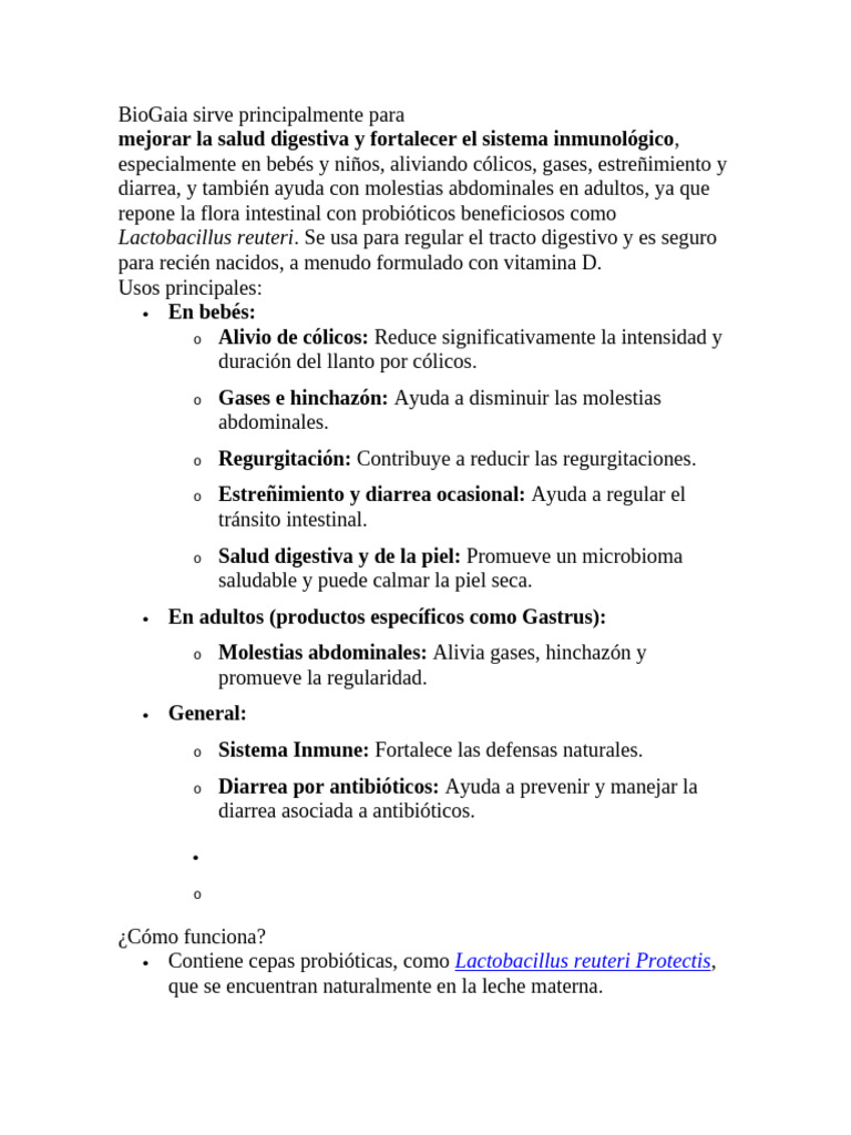 BioGaia: Probioticos para Bebés y Adultos | PDF | Diarrea | Sistema inmune