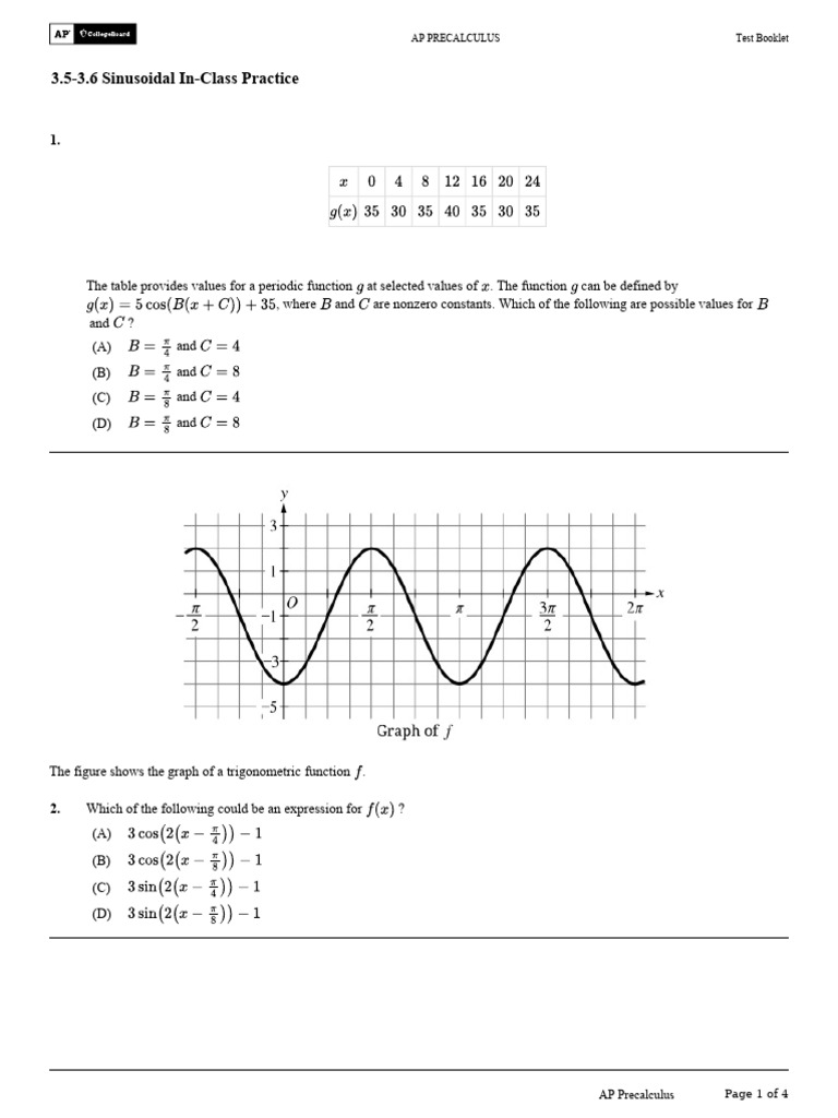 Sinusoidal Functions Practice Test | PDF | Function (Mathematics ...