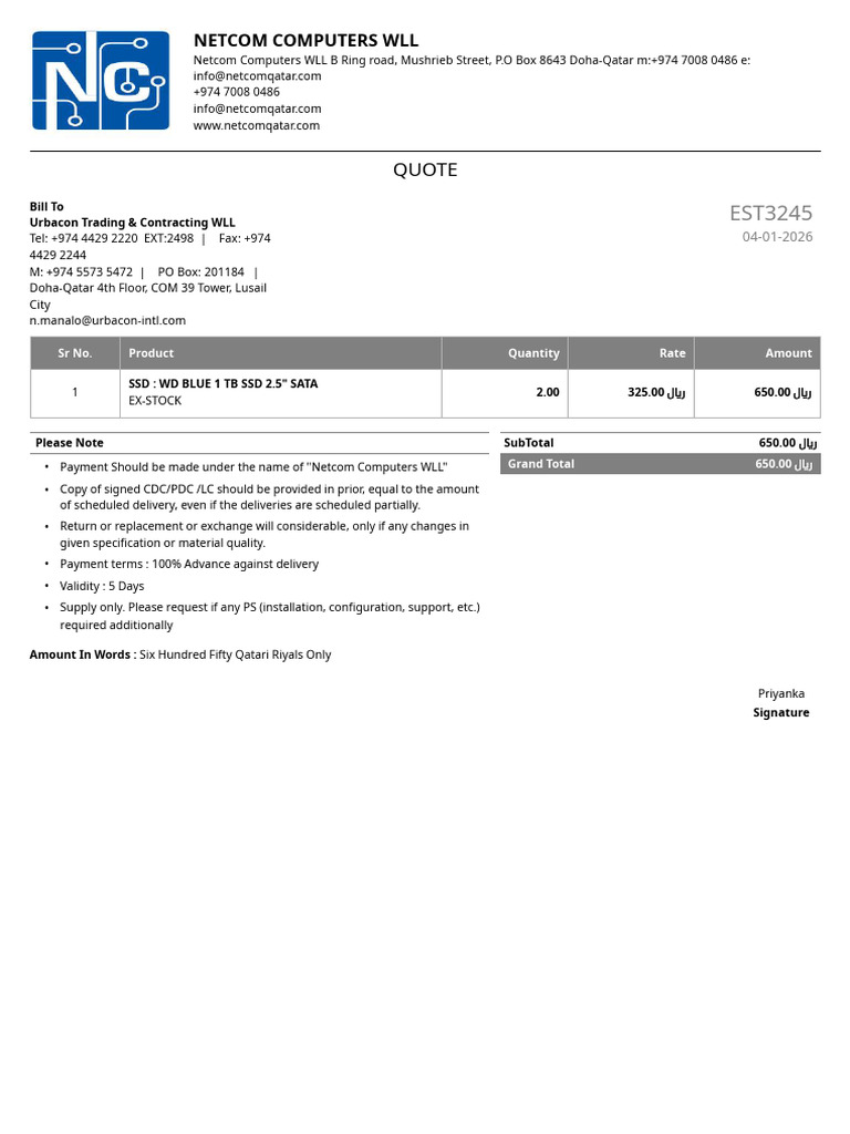 Netcom Computers WLL Invoice Quote | PDF