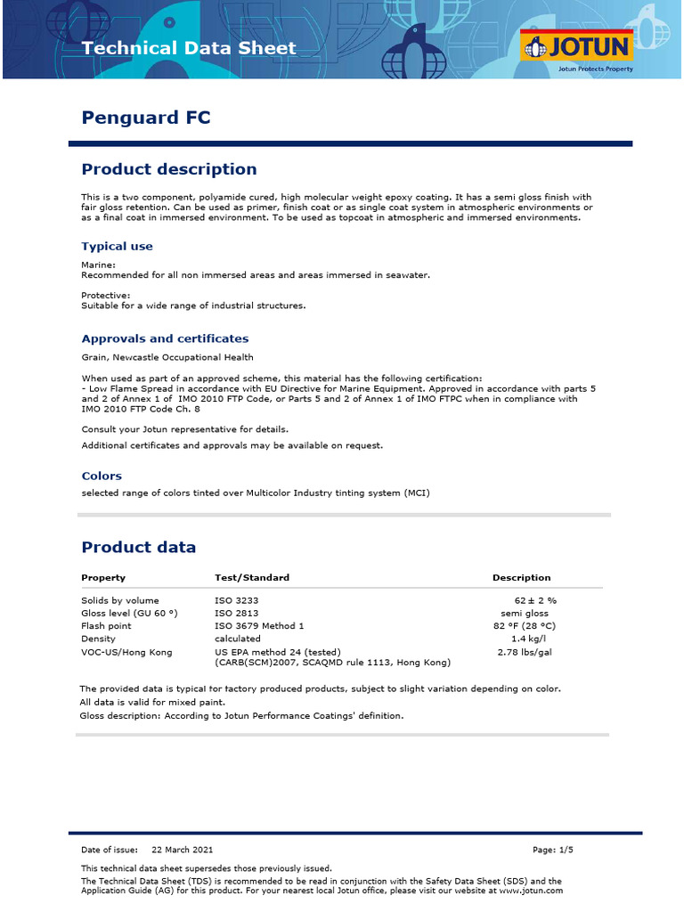 Penguard FC Epoxy Coating TDS | PDF | Abrasive | Paint