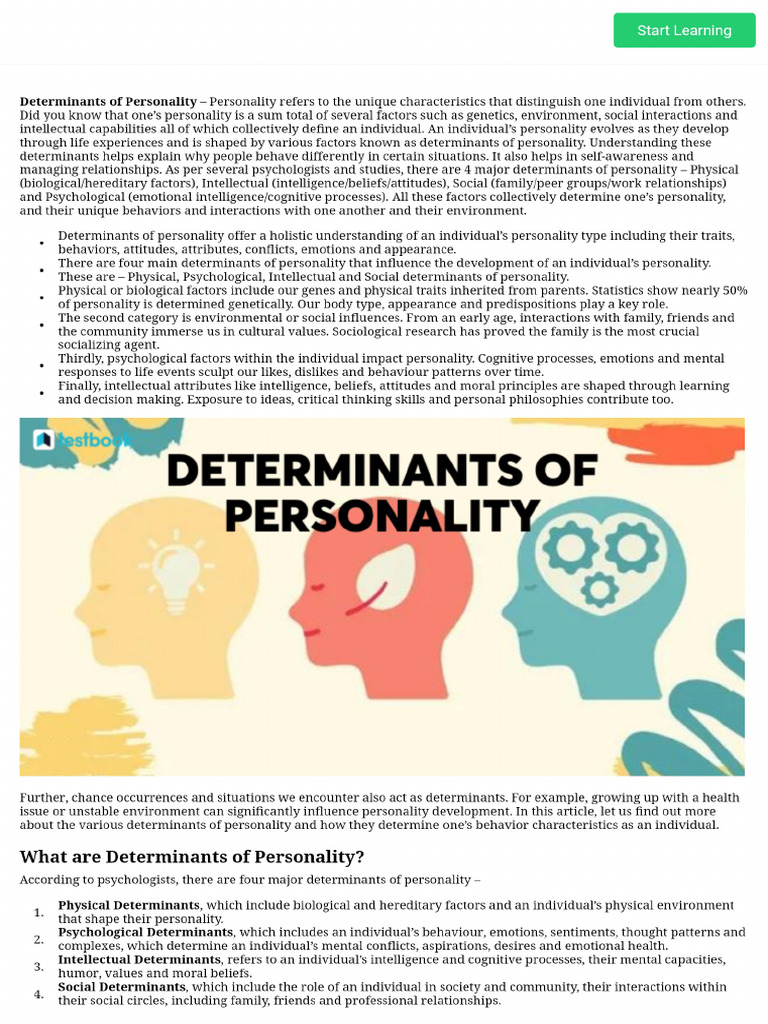 Determinants of Personality - Know Physical & Intellectual Factors | PDF