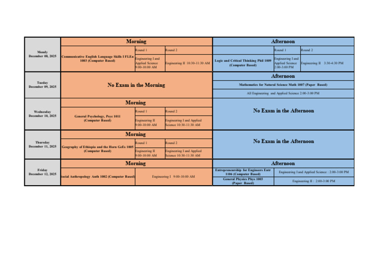 December 2025 Exam Schedule for Engineering | PDF | Inquiry | Science