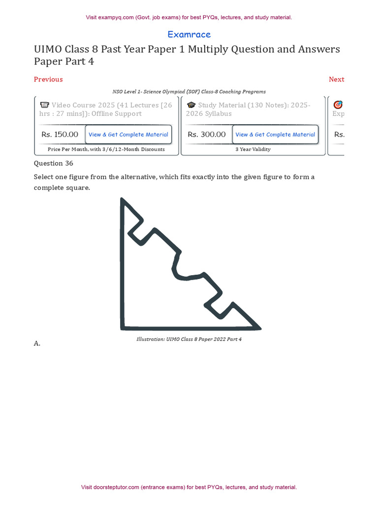 UIMO Class 8 Paper 2022 Part 4 | PDF