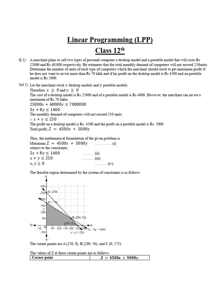 Linear Programming Problems and Solutions | PDF | Linear Programming ...