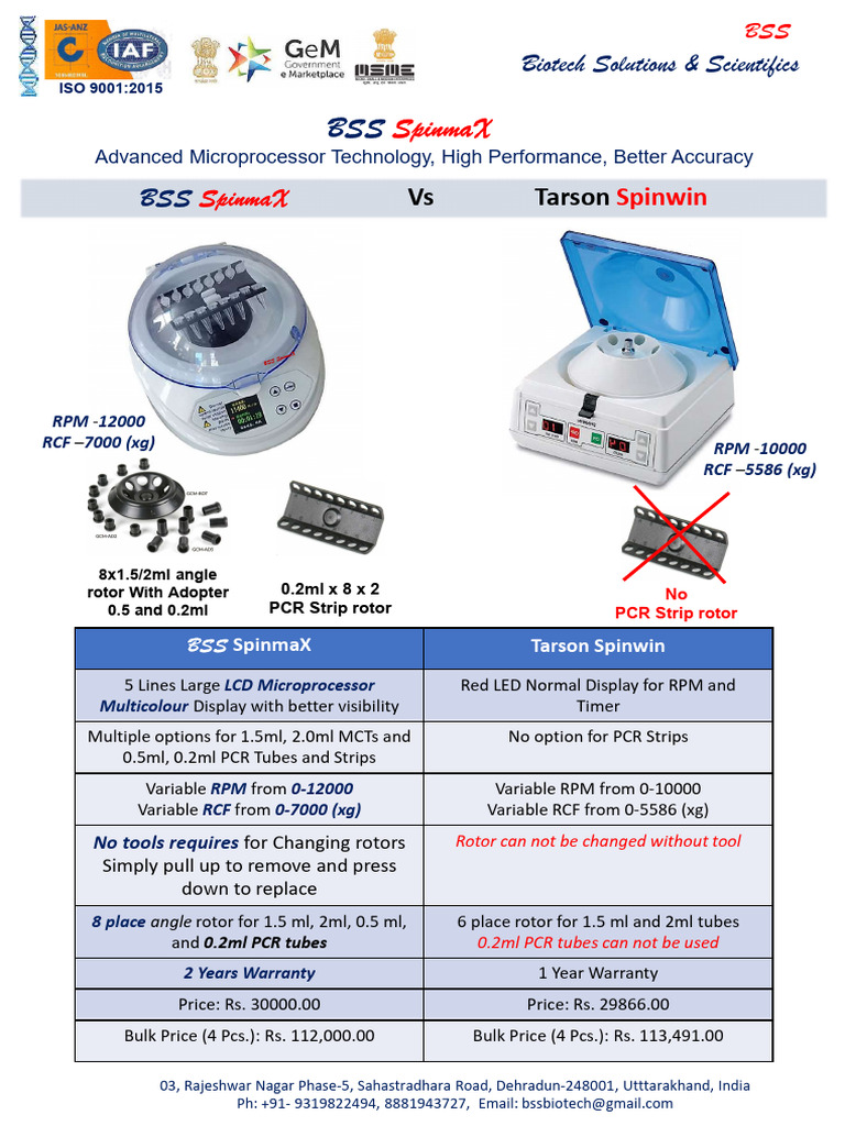 BSS Spinmax Vs Tarson Spinwin Centrifuge - 100858 | PDF