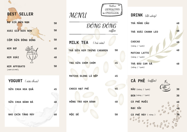 White and Beige Modern Restaurant Food Menu Landscape | PDF