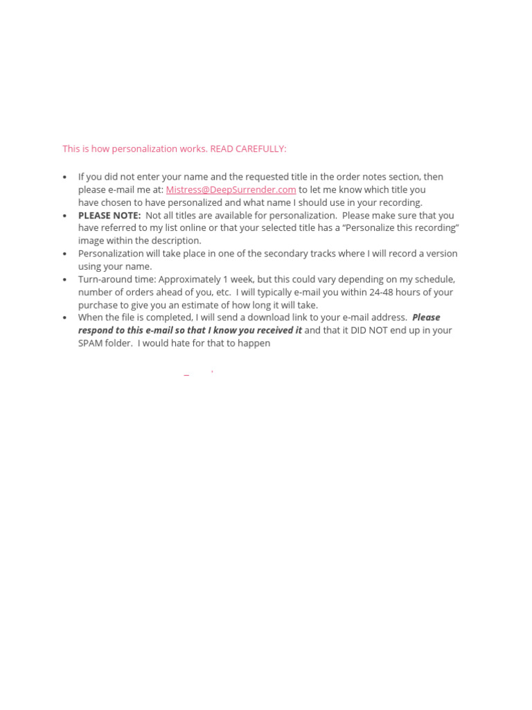 Personalization Order Instructions | PDF
