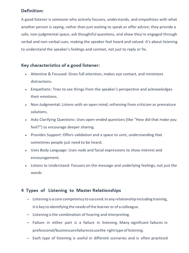 Mastering Effective Listening Skills | PDF | Nonverbal Communication ...