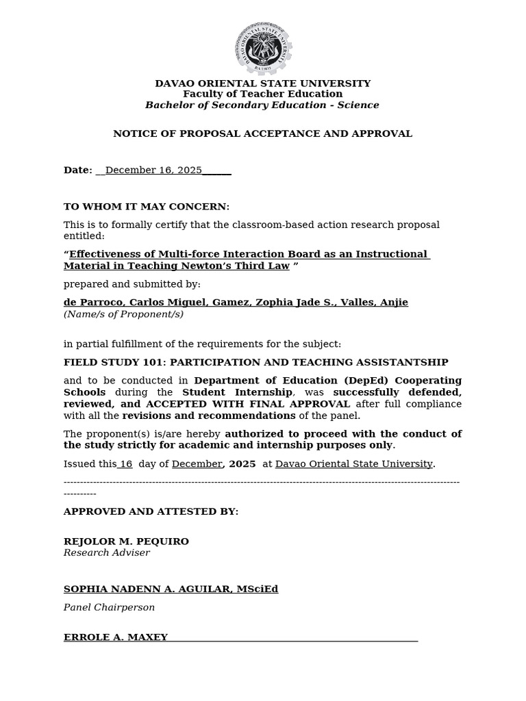 Cbar Notice of Proposal Acceptance and Approval | PDF