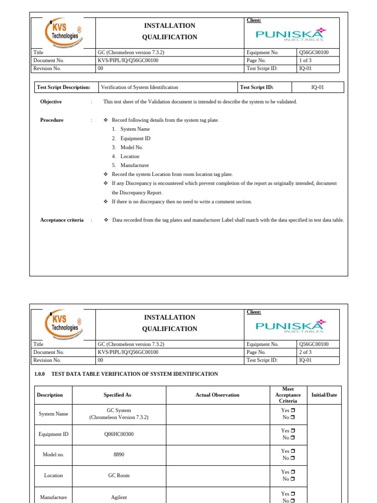 GC Installation Qualification Report | PDF | Verification And Validation