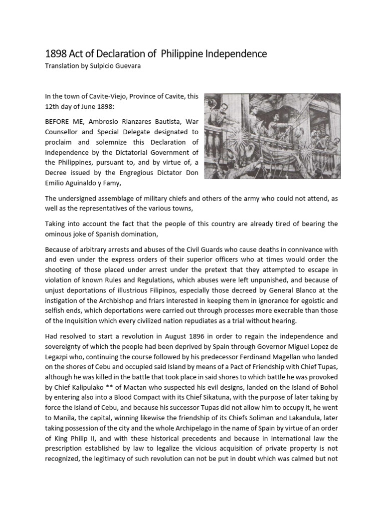 Philippine Independence Declaration 1898 | PDF | Philippines | Spanish ...