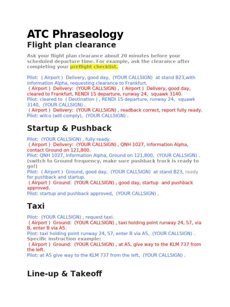 ATC Phrases | PDF | Airliner Accidents And Incidents Caused | Aircraft