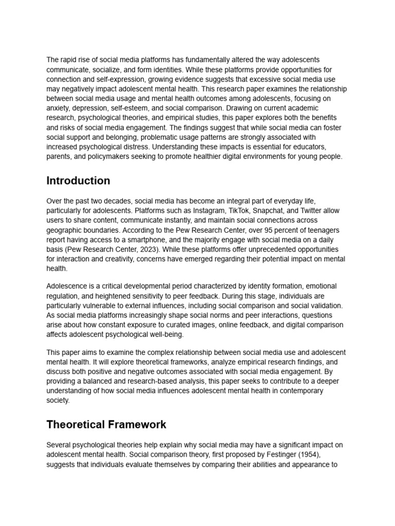 Social Media's Impact on Adolescent Mental Health | PDF | Social Media ...