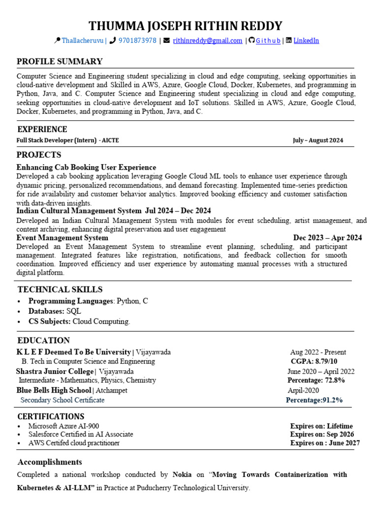 Cloud Computing Student Profile & Projects | PDF | Microsoft Azure ...