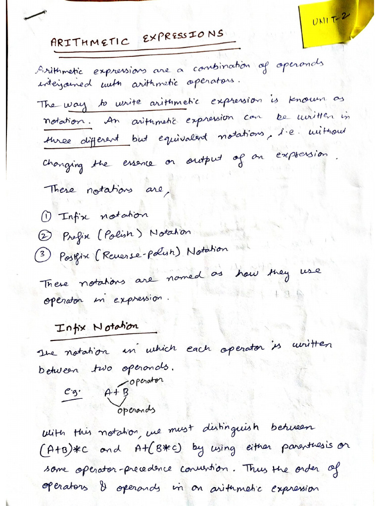 Arithmetic Expression (Unit 2) Data Structure | PDF