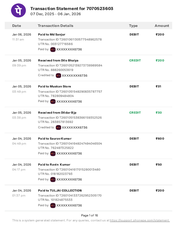 Transaction Statement Summary 7070523603 | PDF | Debit Card | Rupee