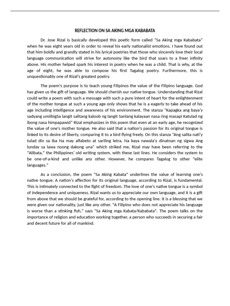 Sa Aking Mga Kababata To The Filipino Youth Hymn To Labor REFLECTION | PDF