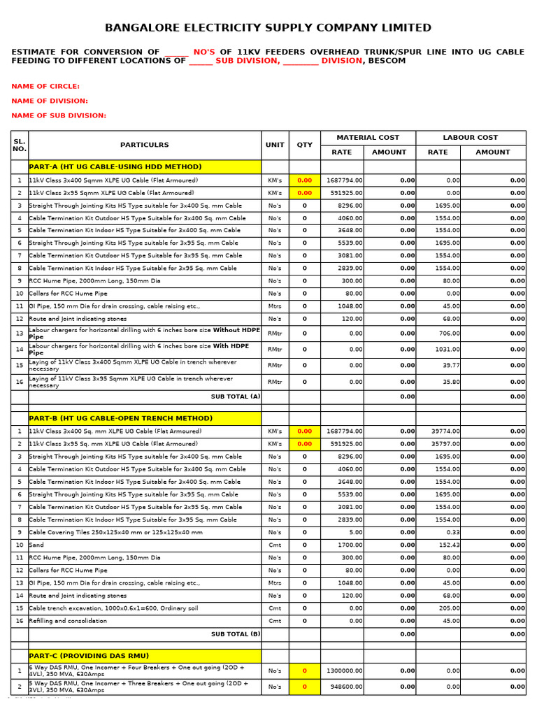 BESCOM UG Cable Conversion Estimate | PDF | Insulator (Electricity ...