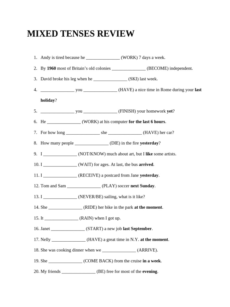 Mixed Tenses Practice Exercises | PDF