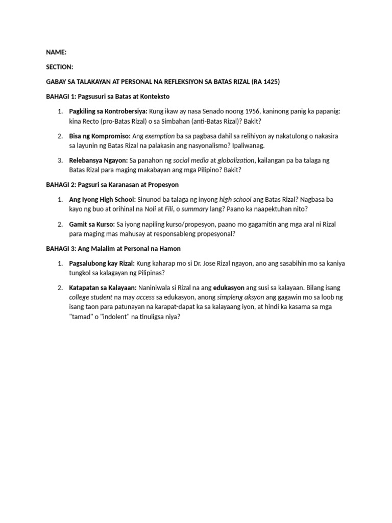 Rizal Module 1 Activity Guide | PDF