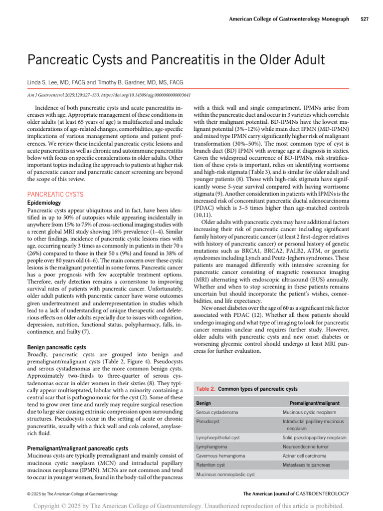 Pancreatic Cysts and Pancreatitis in The Older.6 | PDF | Pancreatic ...