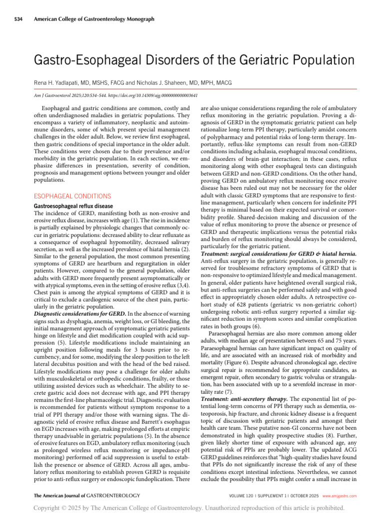Geriatric Gastro-Esophageal Disorders | PDF | Gastroesophageal Reflux ...