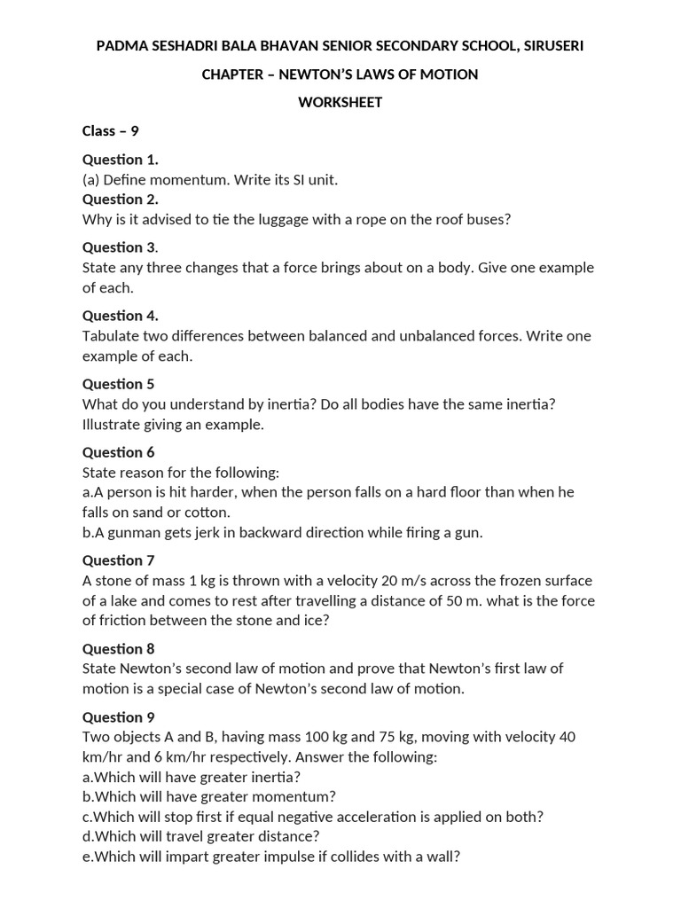 Worksheet Force and Newton's Laws | PDF