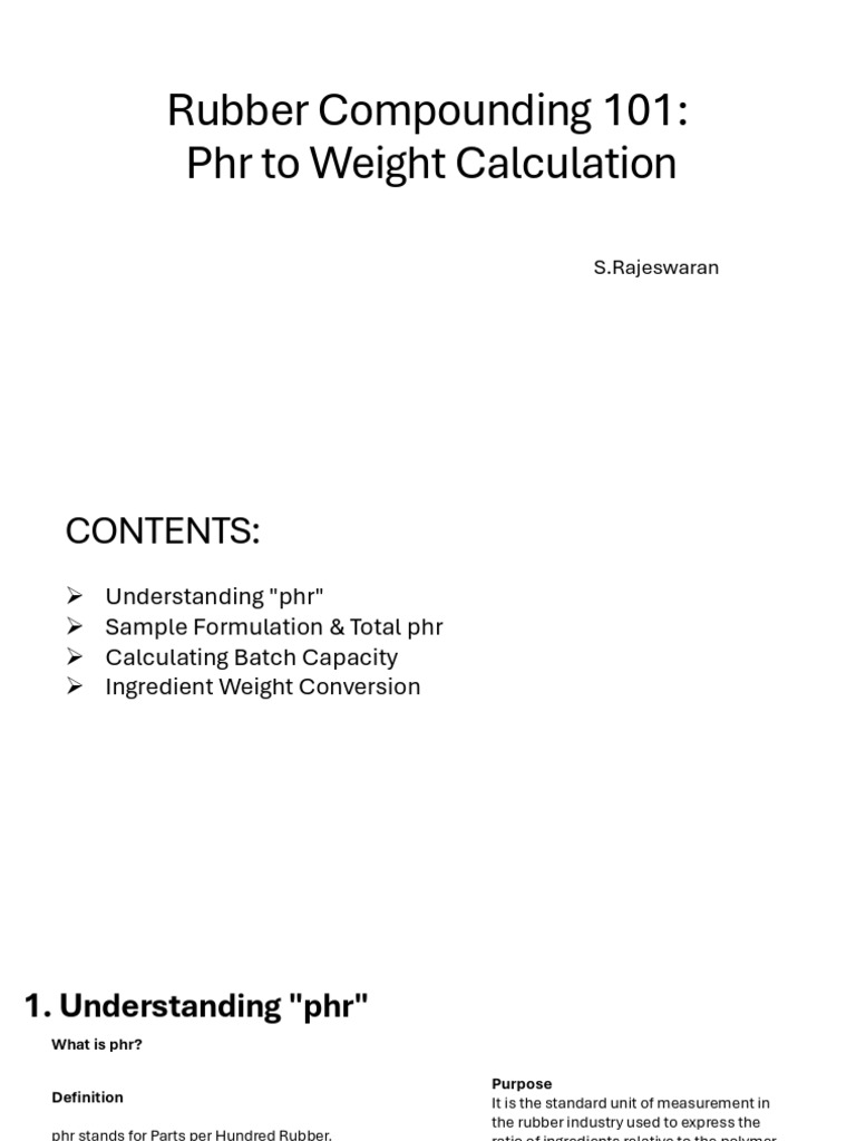 Rubber Compounding: PHR to Weight Guide | PDF | Weight | Kilogram