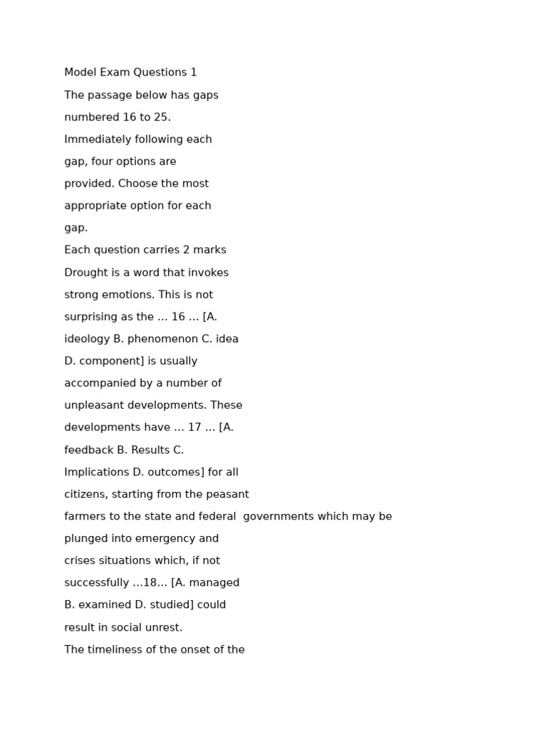 Model Exam Questions on Drought and Vocabulary | PDF | Drought