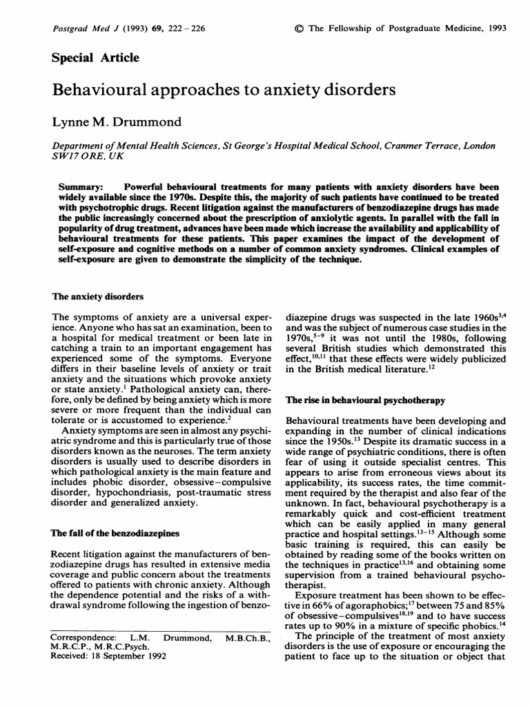 Behavioral Treatments for Anxiety Disorders | PDF | Anxiety | Phobia
