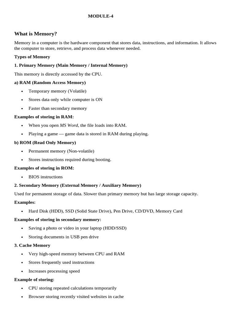 Types of Computer Memory Explained | PDF | Random Access Memory ...