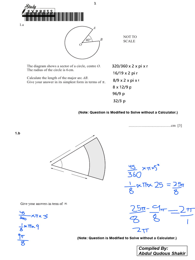 Arc and Area of Sector-P2(s) | PDF | Circle | Area