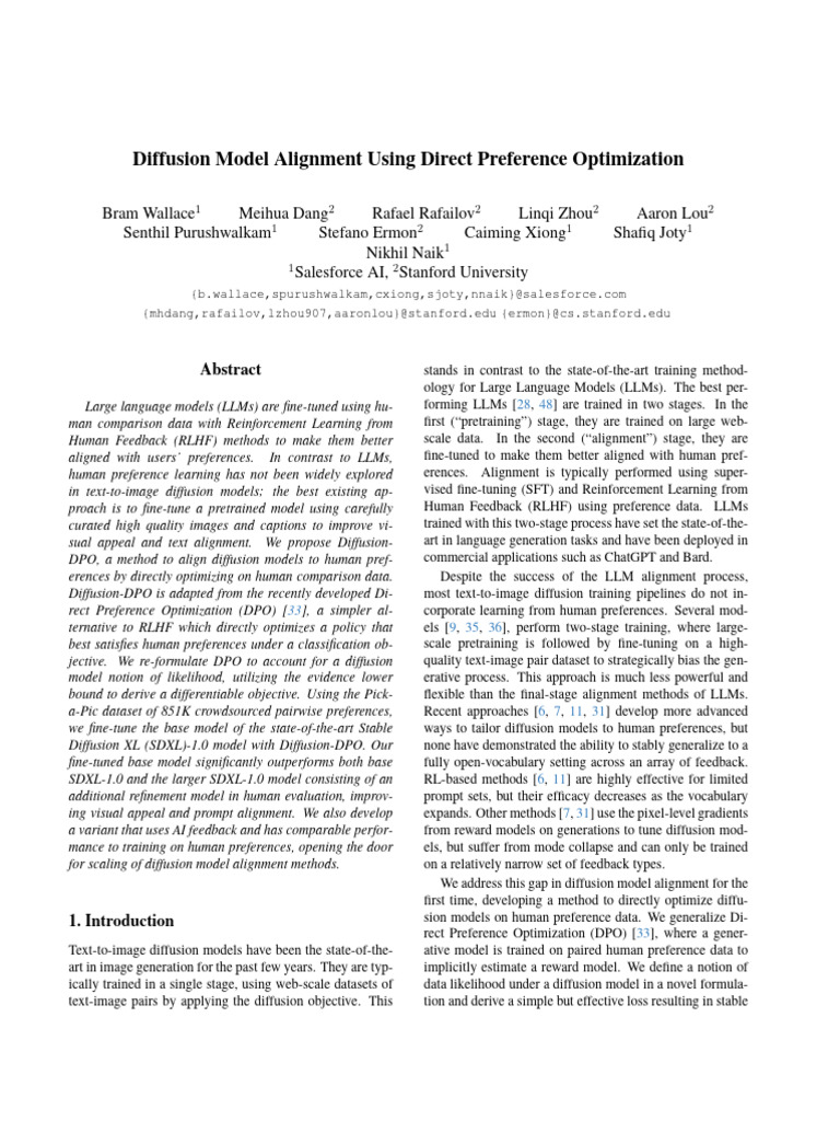 Diffusion Model Alignment Using Direct Preference Optimization | PDF ...