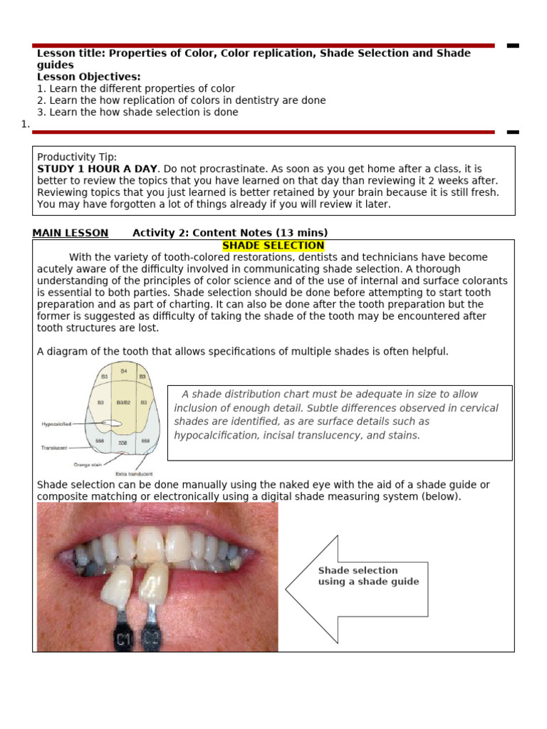 Color Properties and Shade Selection in Dentistry | PDF | Color | Hue