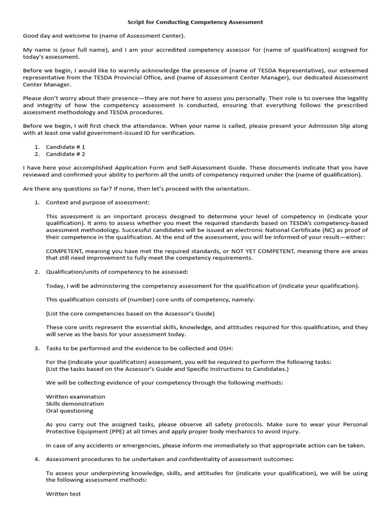 Competency Assessment Script Guide | PDF | Verification And Validation